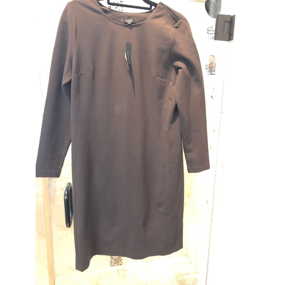 Talbots Brown Thick Ponte Stretch Sheath Dress Long Sleeve Size 10 NWT
